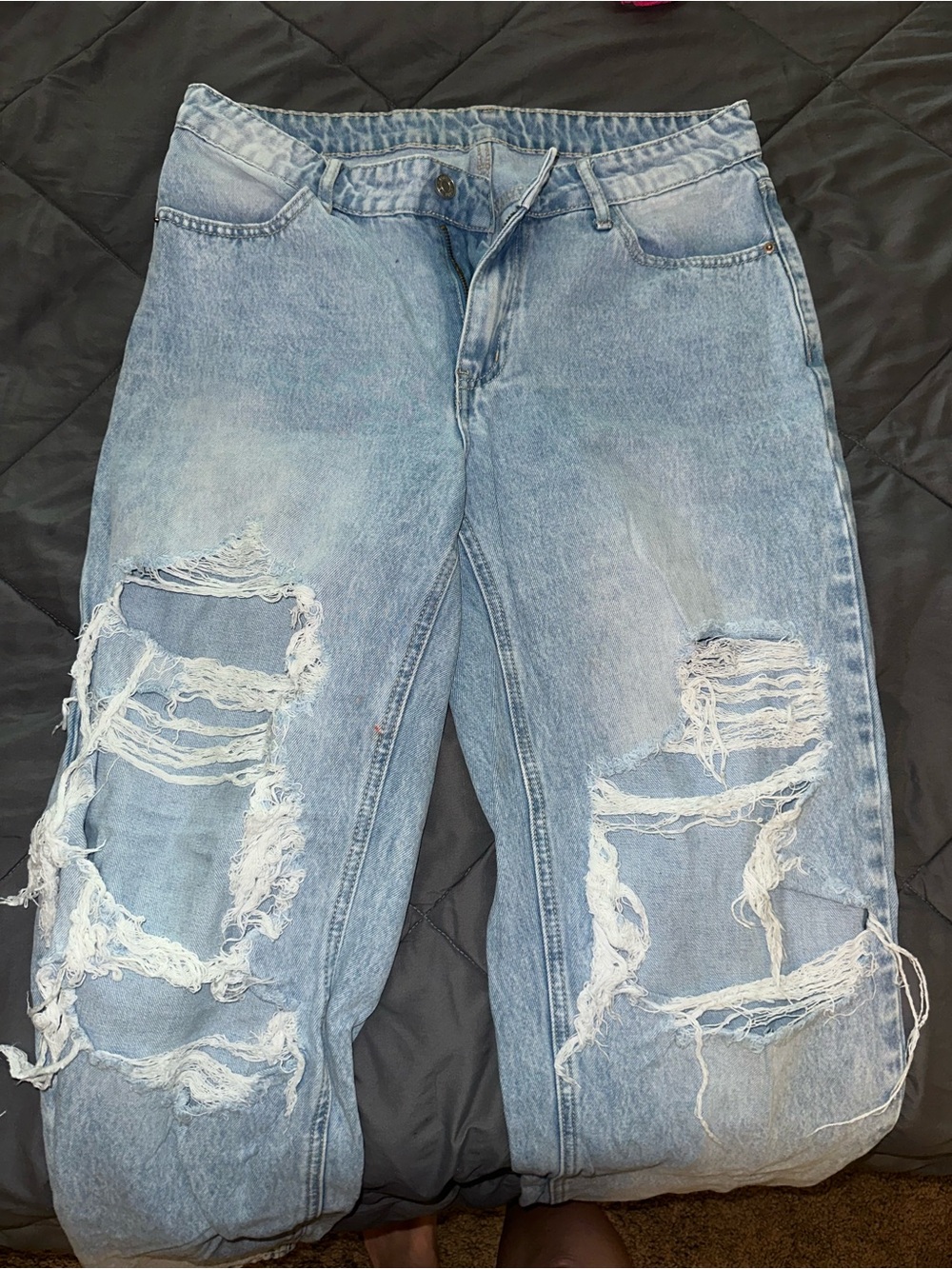 Light Blue Distressed Wide Leg Jeans